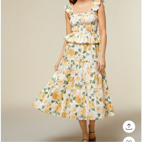 RACHEL PARCELL Smocked Flutter Midi Dress Cotton Floral Tiered White Size L - Picture 1 of 10